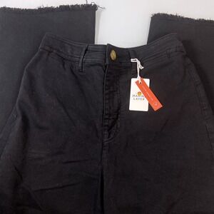 Marine Layer Women 6 Faded Black Full Length Wide Leg Raw Edge Bridget Jeans NEW